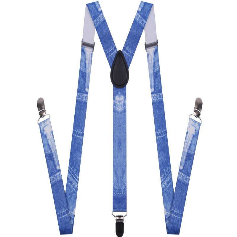 GUCHOL Suspenders for Mens with Strong Metal Clips Adjustable Elastic Y Style Leather Heavy Pants Suspender for Wedding&Party (Cowboy blue) - Image 1